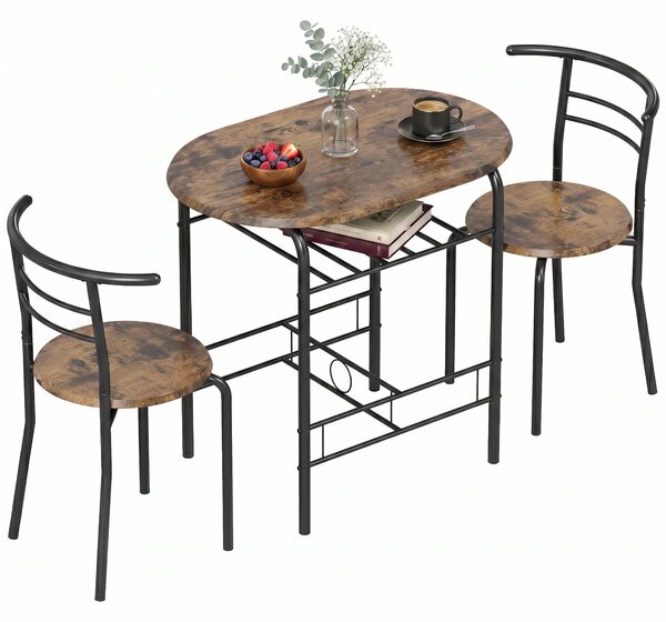 HOMCOM 3-Piece Dining Set – 31.5 in Table with 2 Chairs & Shelf, Rustic Brown, Ideal for Small Spaces | Aosom