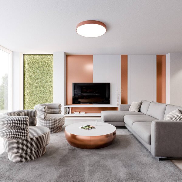 TEMAR LIGHTING Stropní světlo Cleo 600, Ø 60 cm měď, stmívatelný, Měď, Obývací pokoj / jídelna, kov