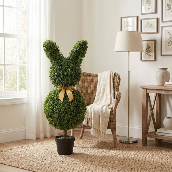 HOMCOM umělý buxus ve tvaru králíka, 83 cm – umělá rostlina s kolíkem do obýváku, ložnice, kanceláře a zahrady | Aosom