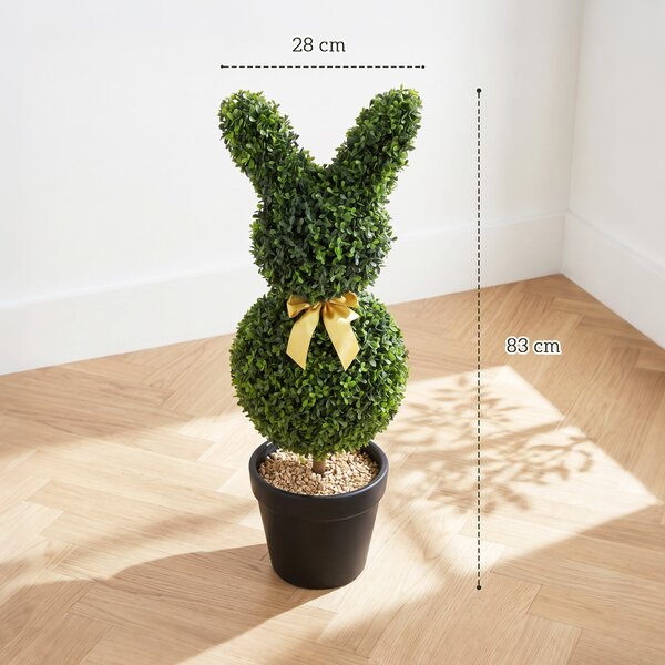 HOMCOM umělý buxus ve tvaru králíka, 83 cm – umělá rostlina s kolíkem do obýváku, ložnice, kanceláře a zahrady | Aosom