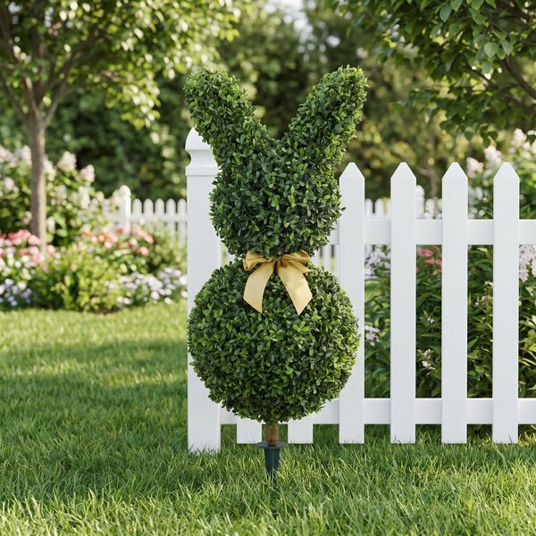 HOMCOM umělý buxus ve tvaru králíka, 83 cm – umělá rostlina s kolíkem do obýváku, ložnice, kanceláře a zahrady | Aosom