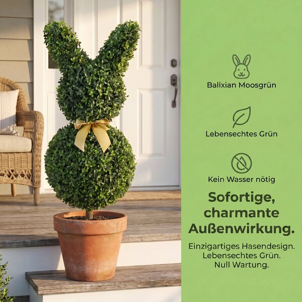 HOMCOM umělý buxus ve tvaru králíka, 83 cm – umělá rostlina s kolíkem do obýváku, ložnice, kanceláře a zahrady | Aosom
