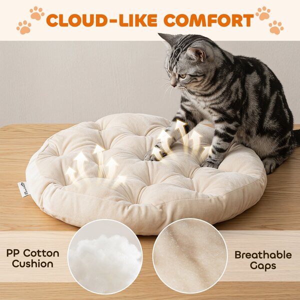 PawHut Rattan Cat Bed with Removable Cushion — Cat Cave for Cats up to 22 lb, 19.7" x 19.7" x 9.8", Light Brown | Aosom