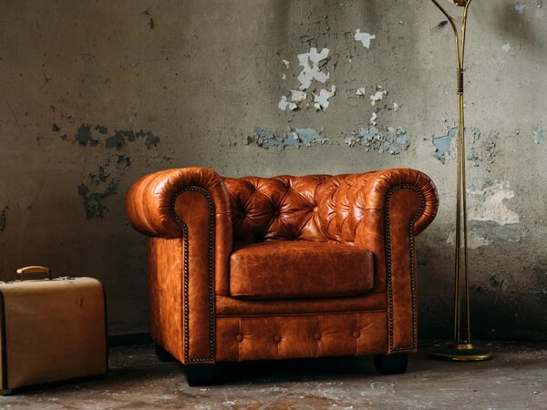Sob nábytek - Křeslo Chesterfield vintage pravá kůže - F0A00000007W