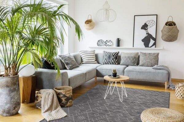 Koberec šňůrkový SIZAL PATIO ploské tkaní 3077 Boho - černý
