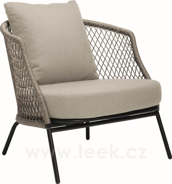 Stern Nízké křeslo Odea, Stern, rám lakovaný hliník černý (black matt), lankový výplet pepper, sedáky 100% akryl barva Silk Black