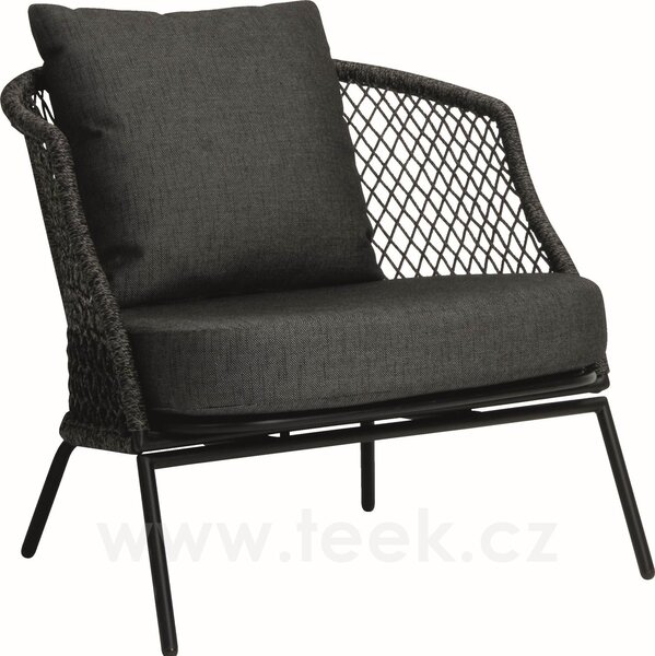 Stern Nízké křeslo Odea, Stern, rám lakovaný hliník černý (black matt), lankový výplet pepper, sedáky 100% akryl barva Silk Black