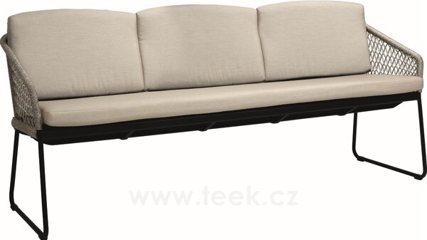 Stern Jídelní 3-místná lavice Odea, Stern, 198x66x88 cm, rám lakovaný hliník černý (black matt), lankový výplet pepper, sedáky 100% akryl Silk Black