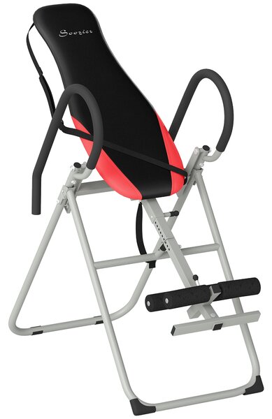 SPORTNOW skládací invertovací lavice z oceli, nastavitelná 0–90°, nastavitelná opora kotníků, bezpečnostní pás, protiskluzové nohy, nosnost 120 kg | A