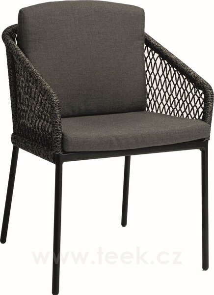 Stern Jídelní křeslo Odea, Stern, rám lakovaný hliník černý (black matt), lankový výplet pepper, sedáky 100% akryl Silk Black