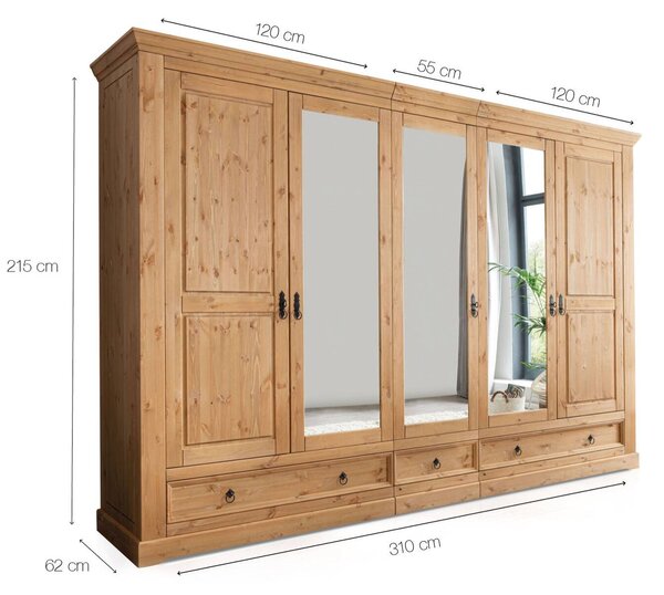 Sob nábytek - Šatní skříň z borovice 310 cm Palmeria - 1013548-GK