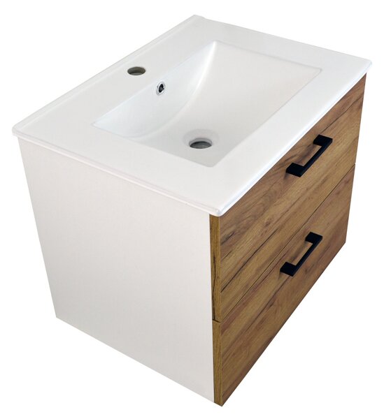 Comodo Koupelnová skříňka s keramickým umyvadlem Agria NEW W 60 - bílá/zlatý dub
