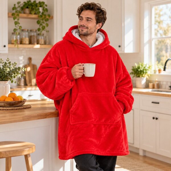 Mikinová deka oversize s kapucí SPRINGOS HA7321 červená