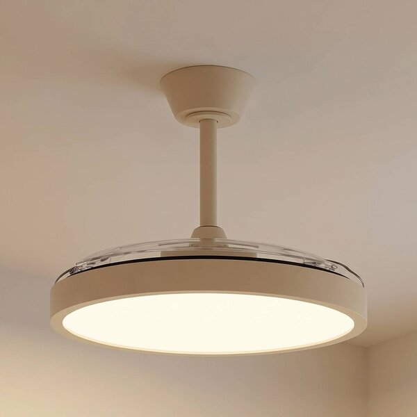 Lindby Stropní ventilátor Orasu s LED osvětlením, Ø 107 cm, béžový,, Krémová / jantar, Obývací pokoj / jídelna, kov, Moderní