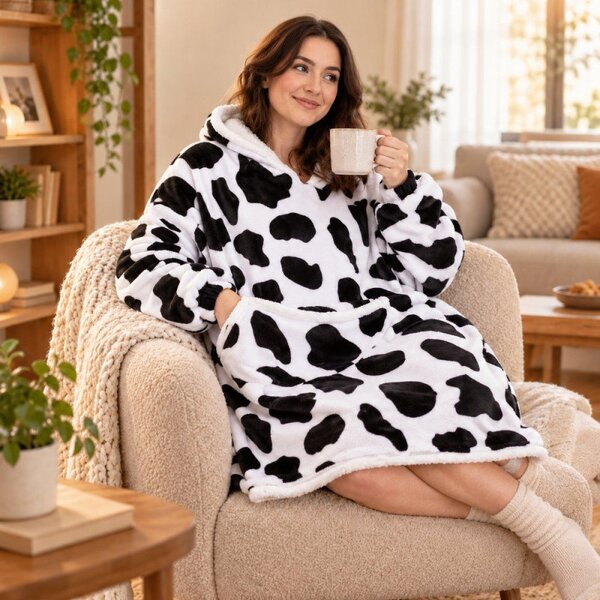 Mikinová deka oversize s kapucí SPRINGOS HA7570 bílo-černá
