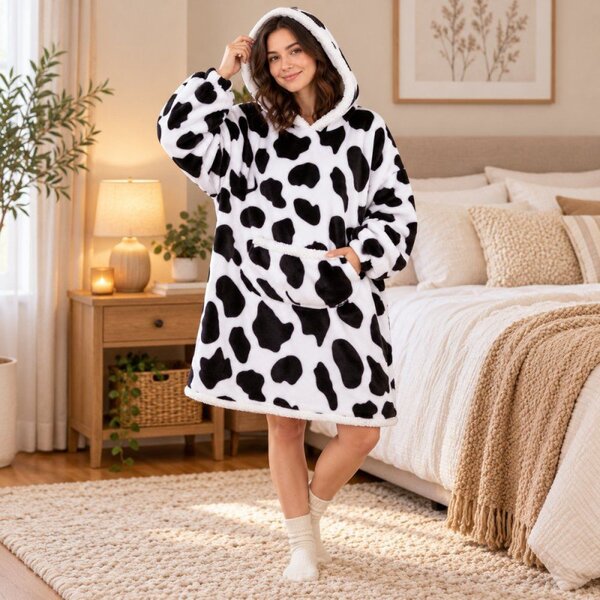Mikinová deka oversize s kapucí SPRINGOS HA7570 bílo-černá
