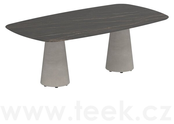 Royal Botania Betonový jídelní stůl Conix, Royal Botania, oválný 220x120x75 cm, podnož beton cement grey, deska keramika bílá