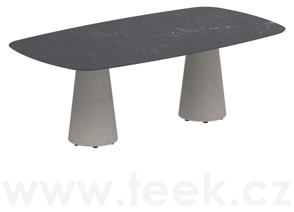 Royal Botania Betonový jídelní stůl Conix, Royal Botania, oválný 220x120x75 cm, podnož beton cement grey, deska keramika bílá
