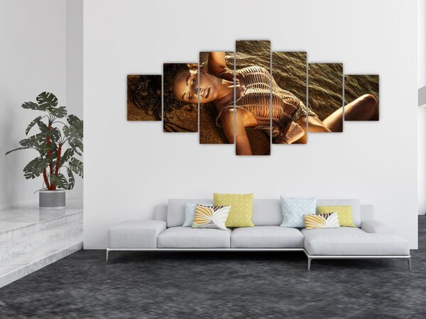 Obraz ženy ležící na pláži (210x100 cm)