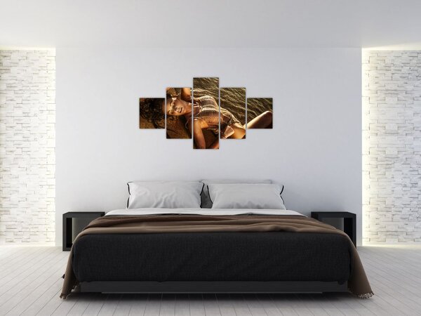 Obraz ženy ležící na pláži (125x70 cm)