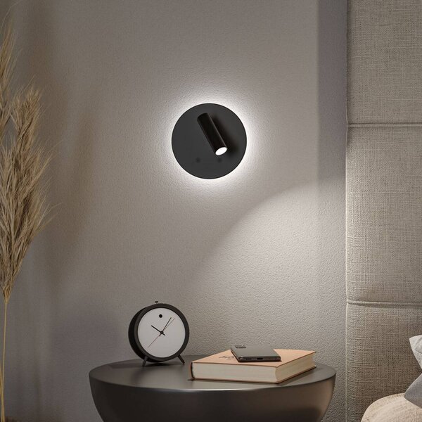 Paulmann LED nástěnné bodové svítidlo na akumulátor Kiora, černý, výška 20 cm, stmívač, stmívatelný, Černá, Obývací pokoj / jídelna, kov, Moderní, Nástěnné svítidlo