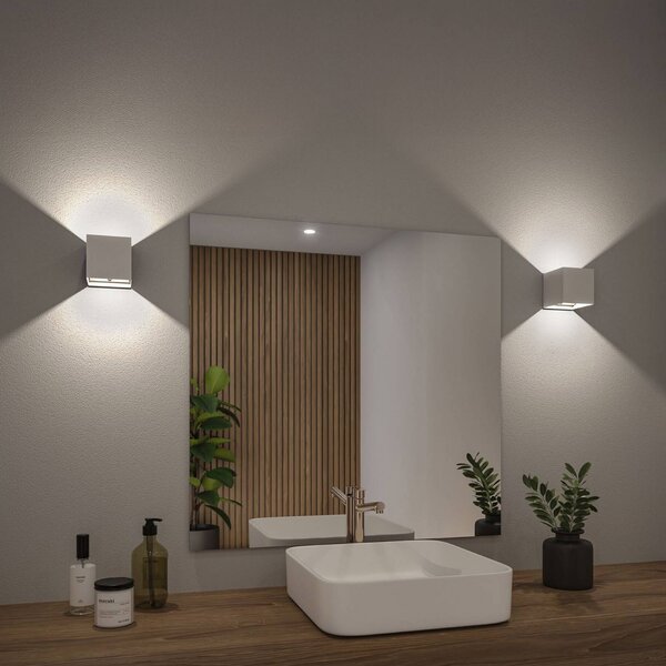 Paulmann LED venkovní nástěnné svítidlo Nyara na akumulátor, bílé, 10 cm, senzor, IP44, Bílá / opál, Koupelna, Hliník, Moderní, Nástěnné svítidlo