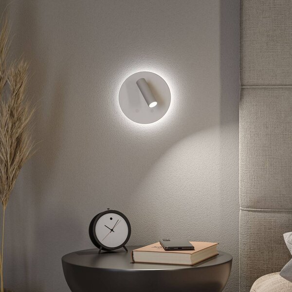 Paulmann LED nástěnné bodové svítidlo na akumulátor Kiora, bílý, výška 20 cm, stmívač, stmívatelný, Bílá / opál, Obývací pokoj / jídelna, kov, Moderní, Nástěnné svítidlo