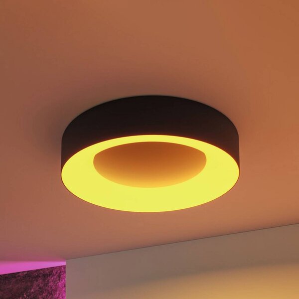 Paulmann LED stropní svítidlo Smart Casca, černé, Ø 40 cm, RGBW, IP44, stmívatelný, Černá, Obývací pokoj / jídelna, kov, Moderní