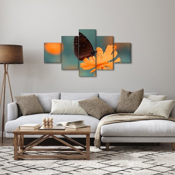 Obraz - motýl na oranžové květině (125x70 cm)