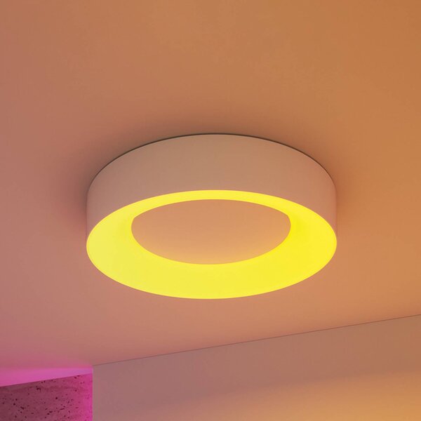 Paulmann LED stropní svítidlo Smart Casca, bílé, Ø 40 cm, RGBW, IP44, stmívatelný, Bílá / opál, Obývací pokoj / jídelna, kov, Moderní