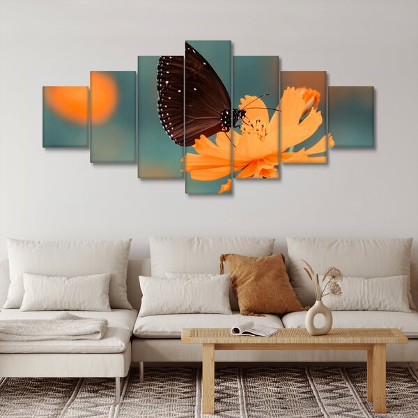 Obraz - motýl na oranžové květině (210x100 cm)