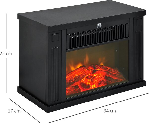 Moonbite Elektrický krb 34 × 17 × 25 cm, model 5, nástěnný krb, lze umístit i samostatně, s efektem plamene, topný ventilátor 600/1200 W, lze ovládat samostatně, plast, černá barva