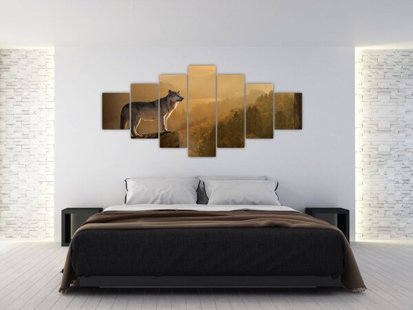 Obraz vlka na skále (210x100 cm)
