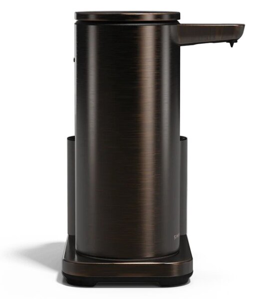 Simplehuman bezdotykový dávkovač – 414 ml + držák na houbičku, černohnědá bronzová ocel