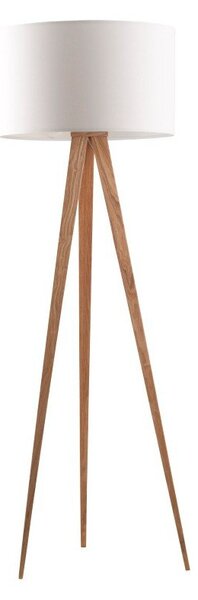 Bílá stojací lampa Zuiver Tripod Wood, ø 50 cm