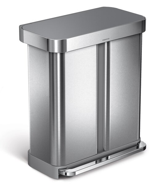 Simplehuman pedálový odpadkový koš na tříděný odpad – 58l (34/24), nerez ocel, šedé víko