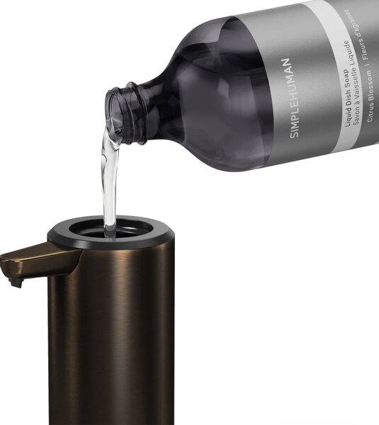 Simplehuman bezdotykový dávkovač – 414 ml + držák na houbičku, černohnědá bronzová ocel
