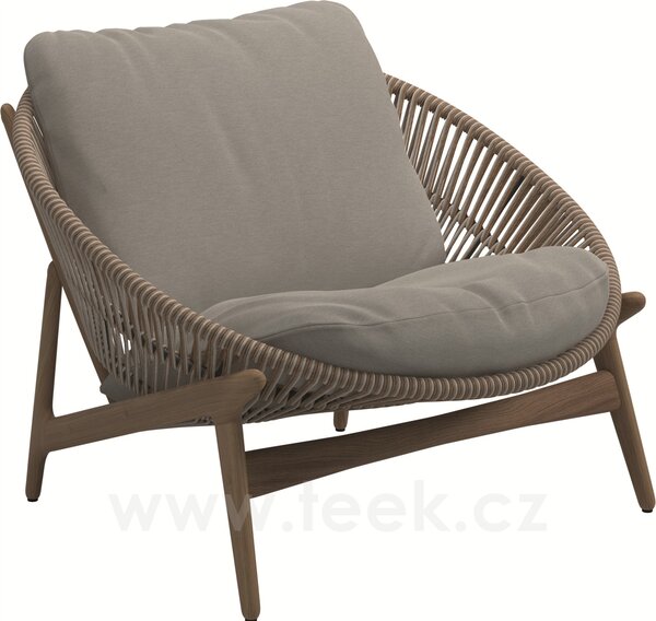 Gloster Nízké křeslo Bora, Gloster, 97,5x97x73,5 cm, rám teak, výplet umělý ratan světlý Sorrel, sedáky kat. B barva dle vzorníku