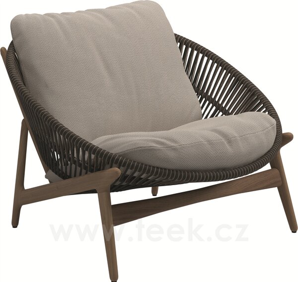 Gloster Nízké křeslo Bora, Gloster, 97,5x97x73,5 cm, rám teak, výplet umělý ratan světlý Sorrel, sedáky kat. B barva dle vzorníku
