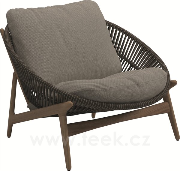 Gloster Nízké křeslo Bora, Gloster, 97,5x97x73,5 cm, rám teak, výplet umělý ratan světlý Sorrel, sedáky kat. B barva dle vzorníku