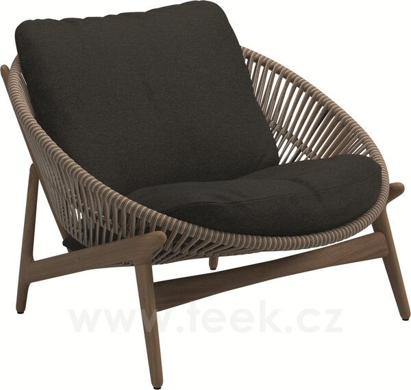 Gloster Nízké křeslo Bora, Gloster, 97,5x97x73,5 cm, rám teak, výplet umělý ratan světlý Sorrel, sedáky kat. B barva dle vzorníku
