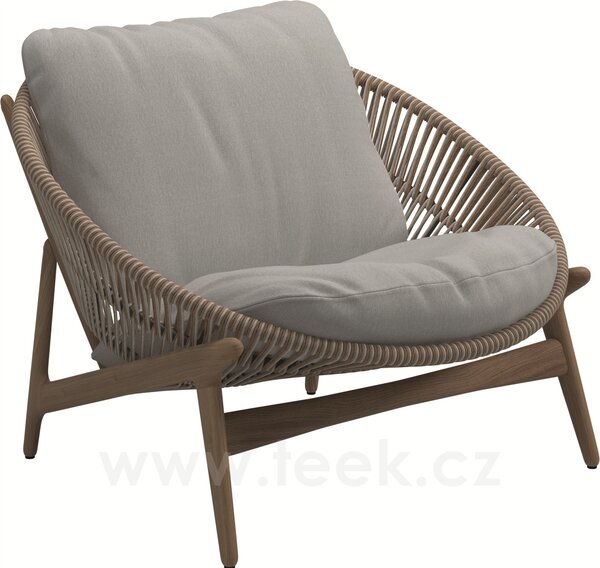 Gloster Nízké křeslo Bora, Gloster, 97,5x97x73,5 cm, rám teak, výplet umělý ratan světlý Sorrel, sedáky kat. B barva dle vzorníku