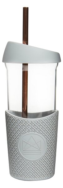 Skleněný pohár s brčkem, 568ml, Neon Kactus, šedý