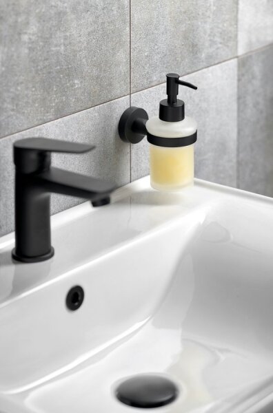 Aqualine - Nástěnný dávkovač mýdla SAMBA 150 ml mléčné sklo/matná černá