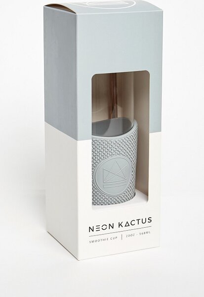 Skleněný pohár s brčkem, 568ml, Neon Kactus, šedý