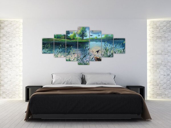Obraz - Olejomalba, Letní podvečer u jezera (210x100 cm)
