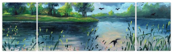 Obraz - Olejomalba, Letní podvečer u jezera (170x50 cm)