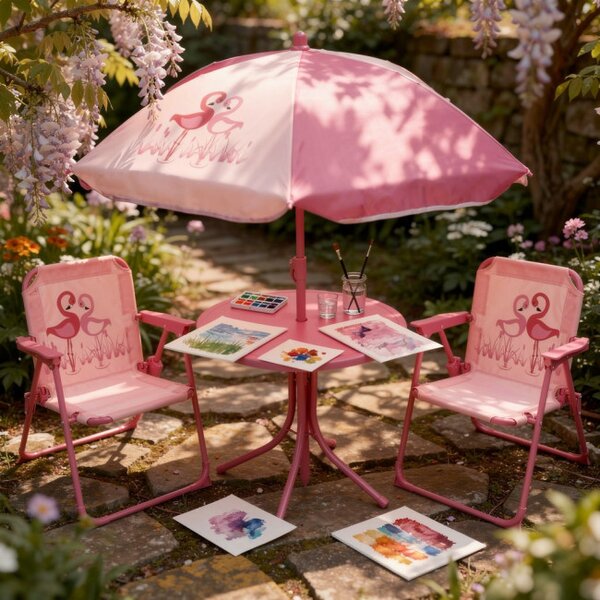 Dětský set zahradního nábytku FLAMINGO růžový