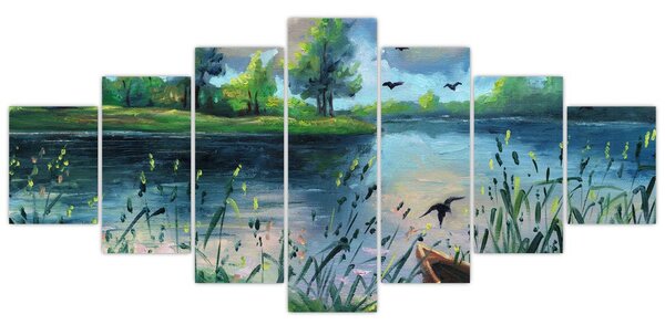 Obraz - Olejomalba, Letní podvečer u jezera (210x100 cm)