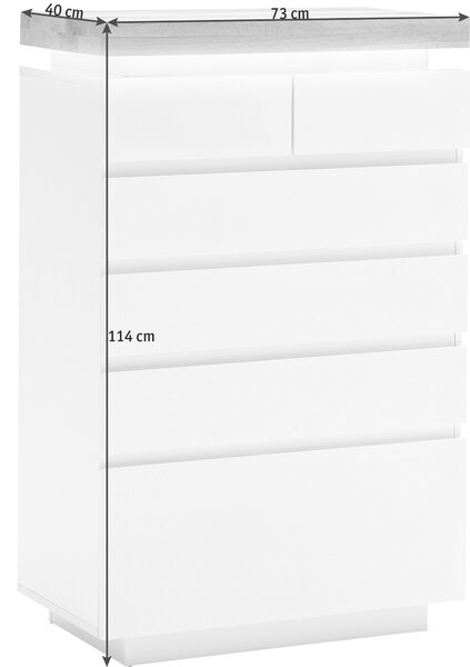 KOMODA, dub, bílá, barvy dubu, 73/114/40 cm - Široké komody
